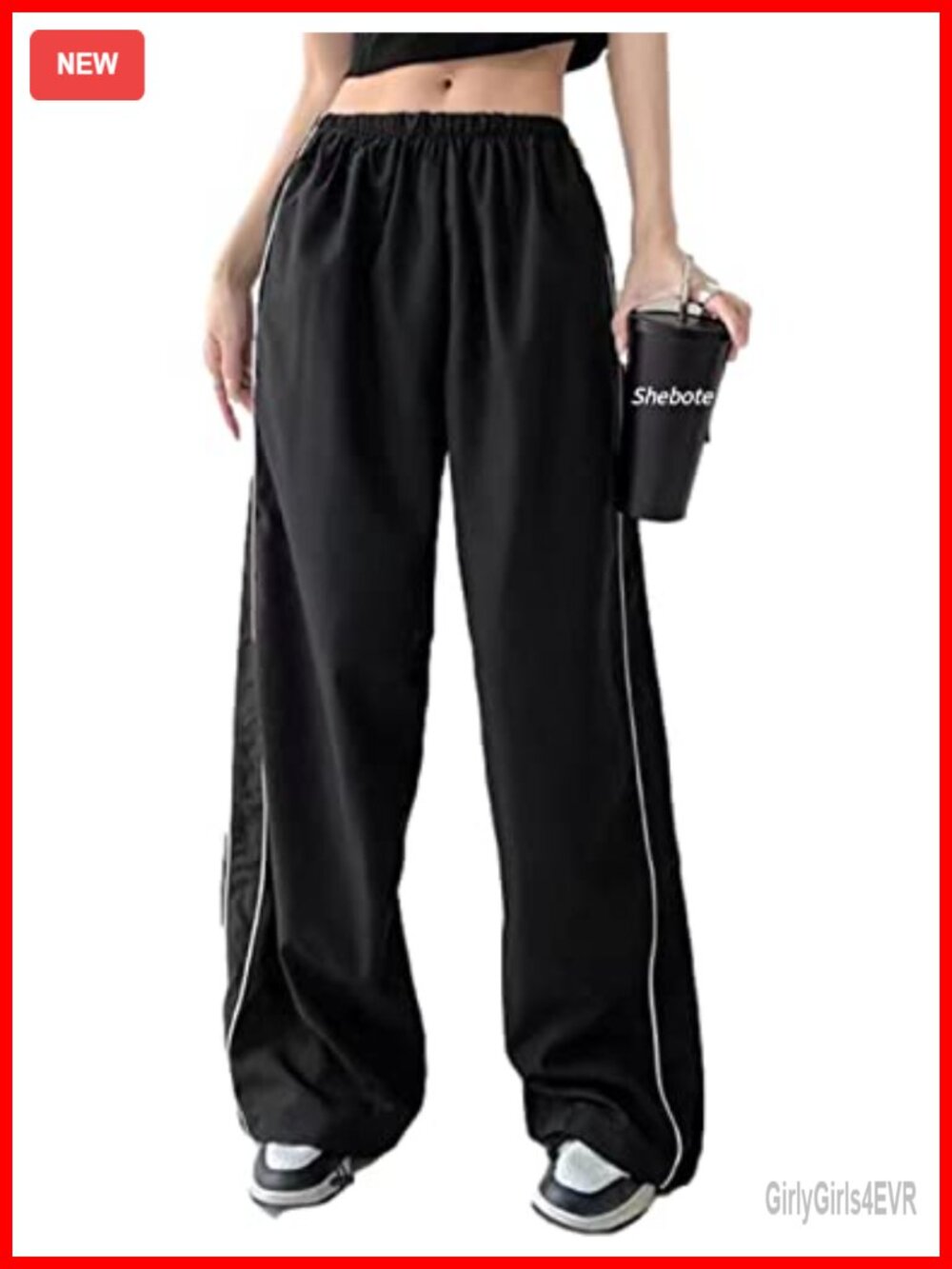 Women's Baggy Parachute Pants Y2K Wide Leg Track Joggers Elastic Waist
